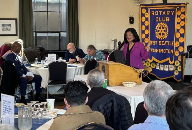 U.S. House Rep. Pramila Jayapal answers five questions from Rotary Club of West Seattle. But first, a speech