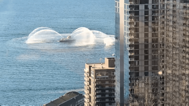 Rare video of the fire fighting boat mating dance