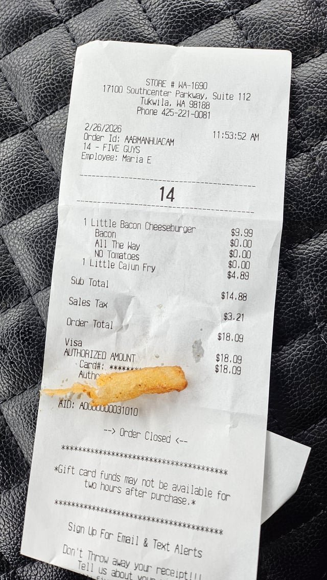21.5% Sales tax at Seattle area Five Guys?