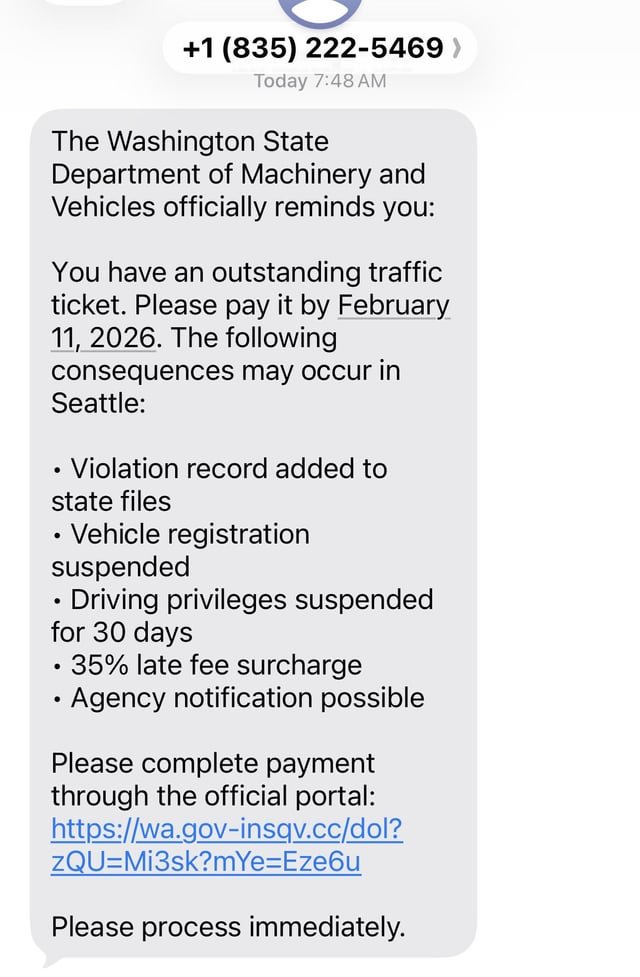 Scam text alert.