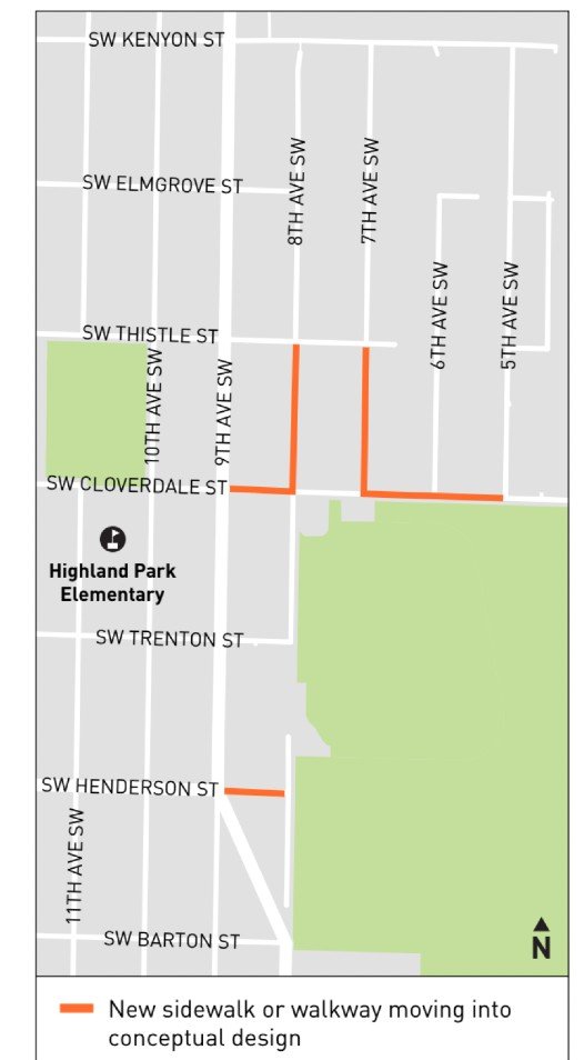 FOLLOWUP: SDOT finalizes plan for new sidewalks, walkways in Highland Park, with fewer blocks than previously proposed