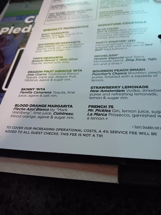 Toms sports bars has a 4% “service fee”…….why?