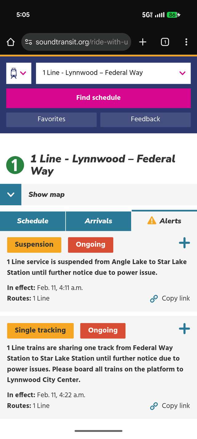 One line trains suspended between Star Lake and Angle