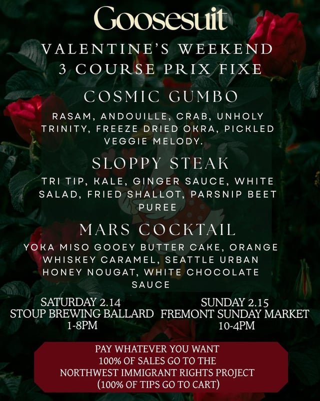 “Pay what you want” VDay charity dinner this weekend.