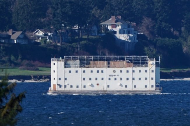 SEEN OFF WEST SEATTLE: U.S. Navy’s boxy barge