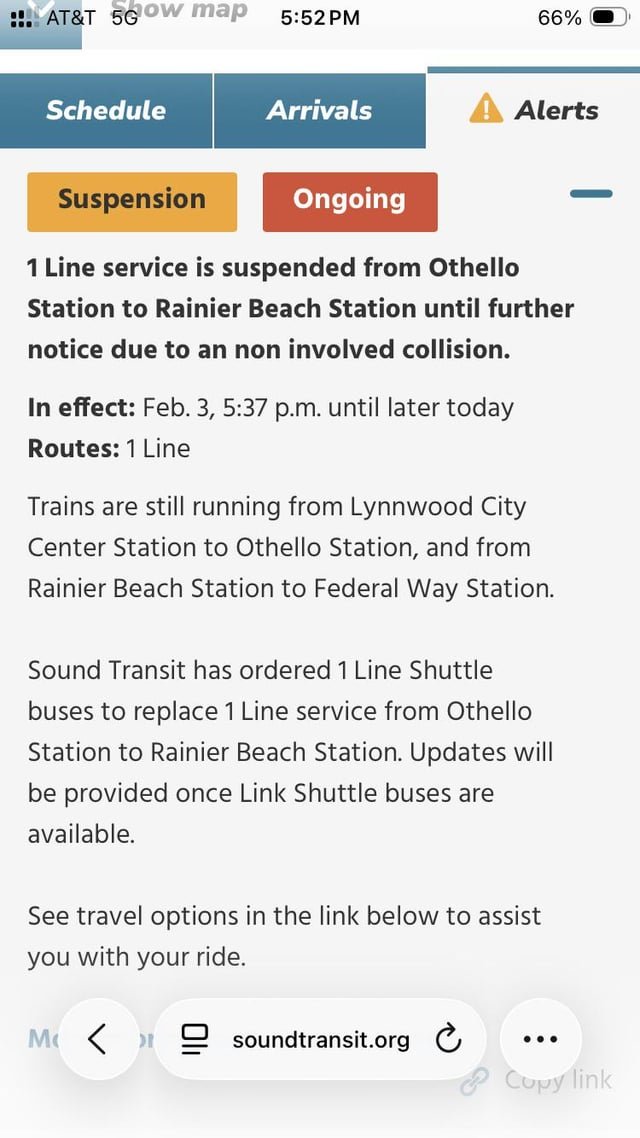 Light rail is delayed due to an accident