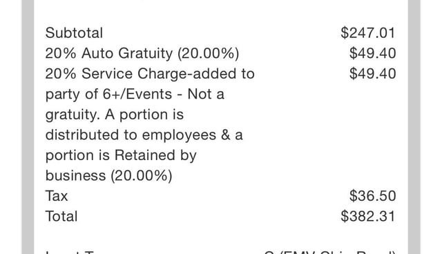 Sam’s Tavern Belltown automatic 40% gratuity