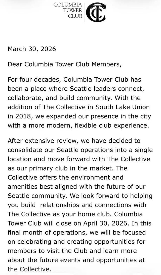 Columbia Tower Club closing