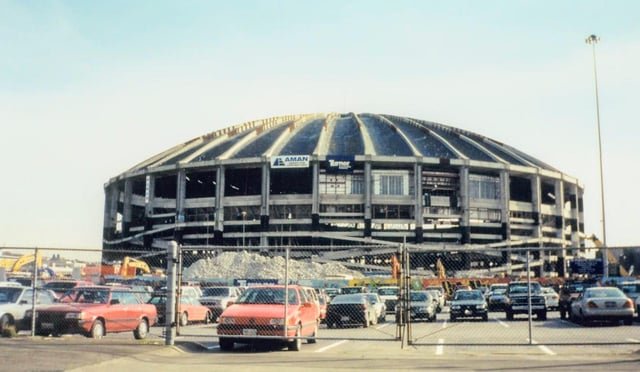 Kingdome 26 years ago: stripped and wired to blow