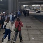 The line for the cross lake connection wrapped entirely around the station.