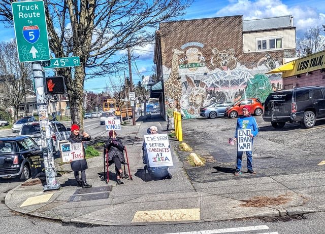 Protests of Trump near Archie McPhee