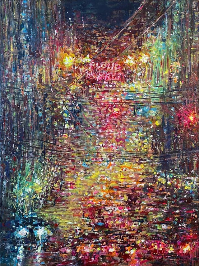 Painting I did of some night lights on Pike Street.