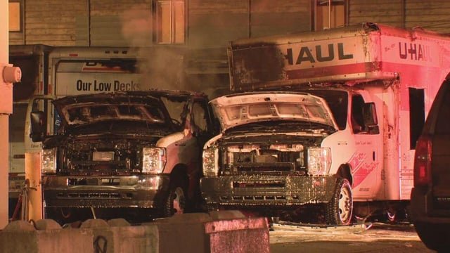 Overnight fire burns several U-Haul trucks in Seattle’s Ballard neighborhood