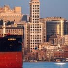 The Smith Tower and Full Moon just before sunset yesterday.