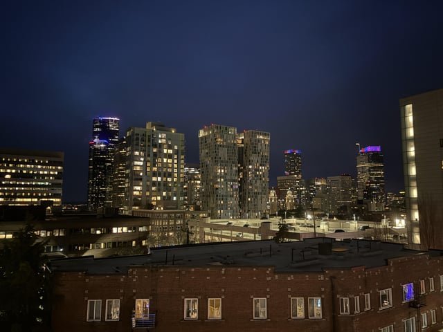 Is there a reason downtown is lit up in red, white , and blue tonight?