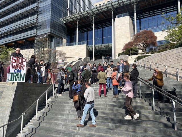 Happening now: rally on the steps of City Hall against attacking Iran