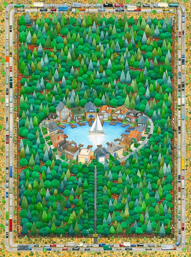 Haller Lake aka The Garden of Earthly Delights, Kel Hudson, watercolor and ink, 2026