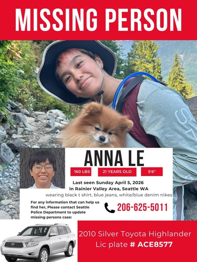 🚨MISSING PERSON: Anna Le (Seattle, WA) – Please share 🚨 Case number: 26-94204
