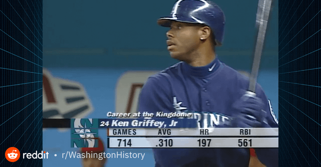 Junior smacks a 3-run right field blast during the last game at The Kingdome. June 27, 1999.