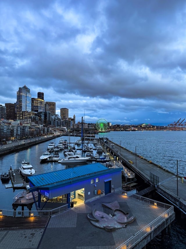 Seattle skyline looks stunning even on gloomy days 😍 (Photo taken from Pier 66 rooftop deck)