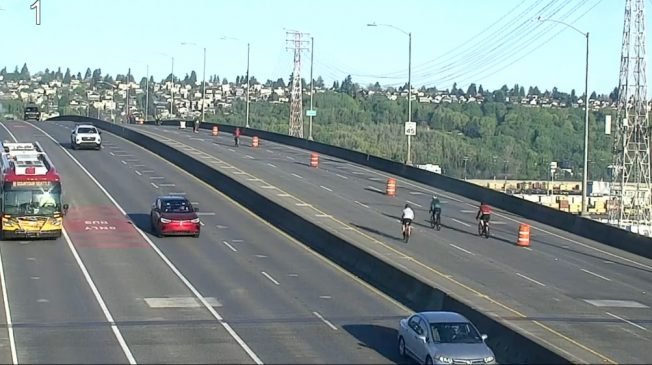 HAPPENING NOW: Emerald City Ride, across westbound West Seattle Bridge and around the peninsula