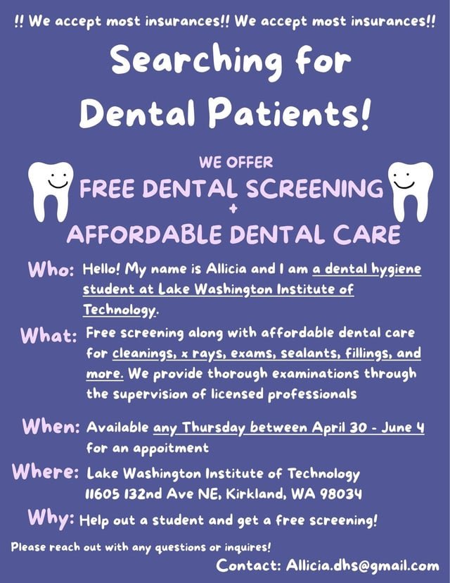 Seeking dental patients!!