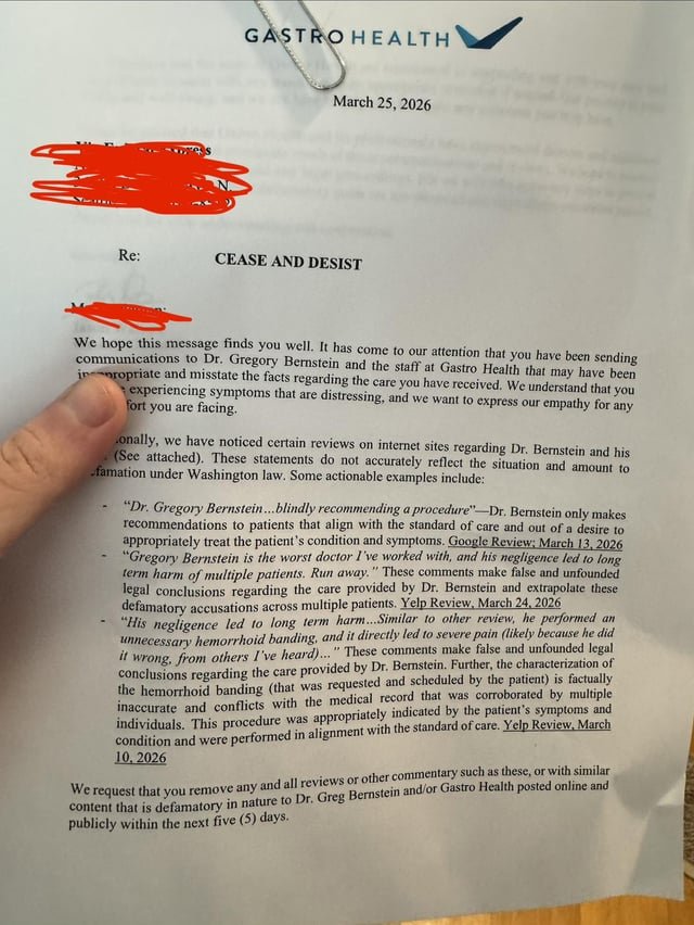 GastroHealth in Fremont Sending Cease and Desists to Cover Up Negative Reviews