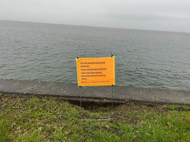 You asked, so we asked: About Alki’s sinkhole signs, and what’ll be done besides put up signs