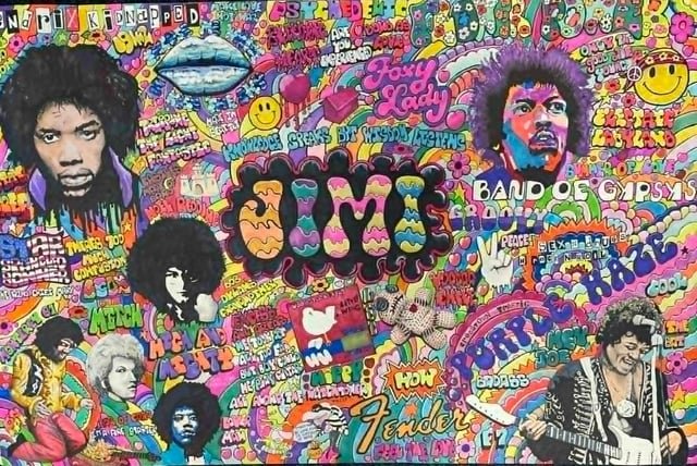 Hand painted Jimi Hendrix artwork by Paul Halmshaw.