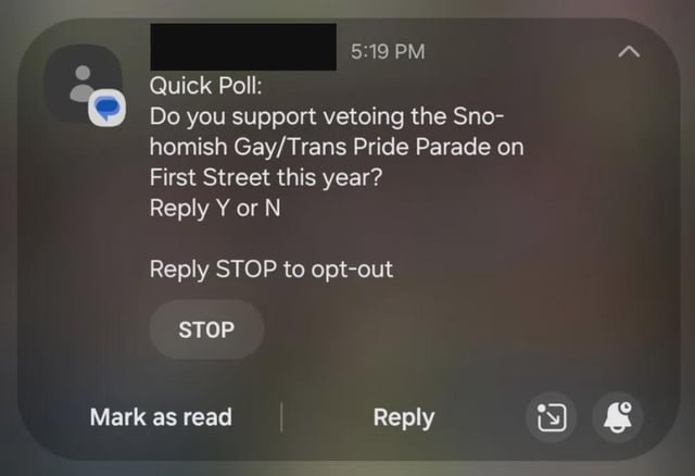 SGN:: A text campaign to veto the 2026 Snohomish Pride parade launches before city council permit vote