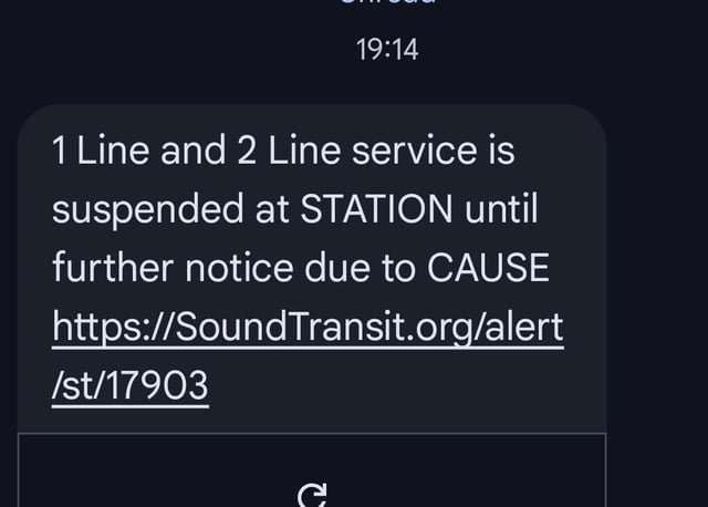 Informative text message from Sound Transit