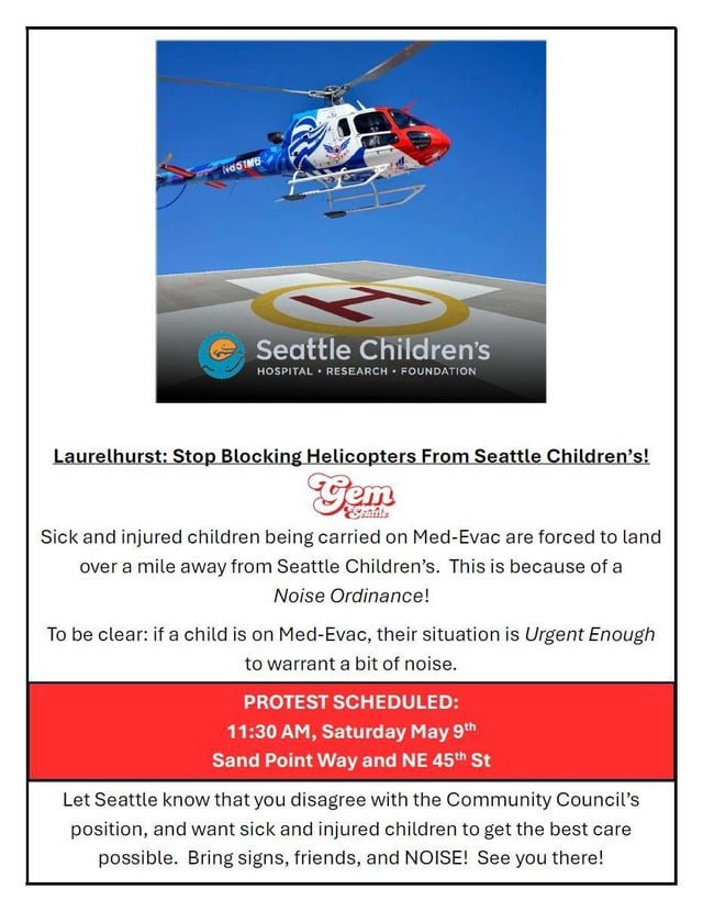 Protest Laurelhurst’s restriction on Seattle Children’s helicopters – Saturday