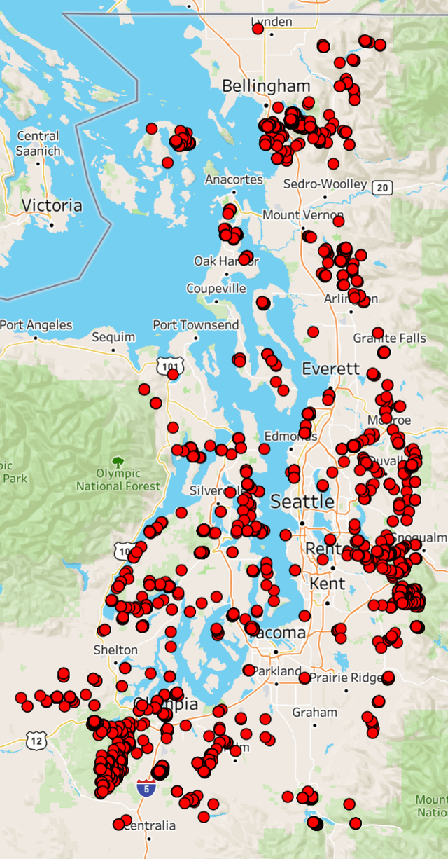 I made a map of over 100,000 trees over 200 feet tall around Seattle using LiDAR Data.
