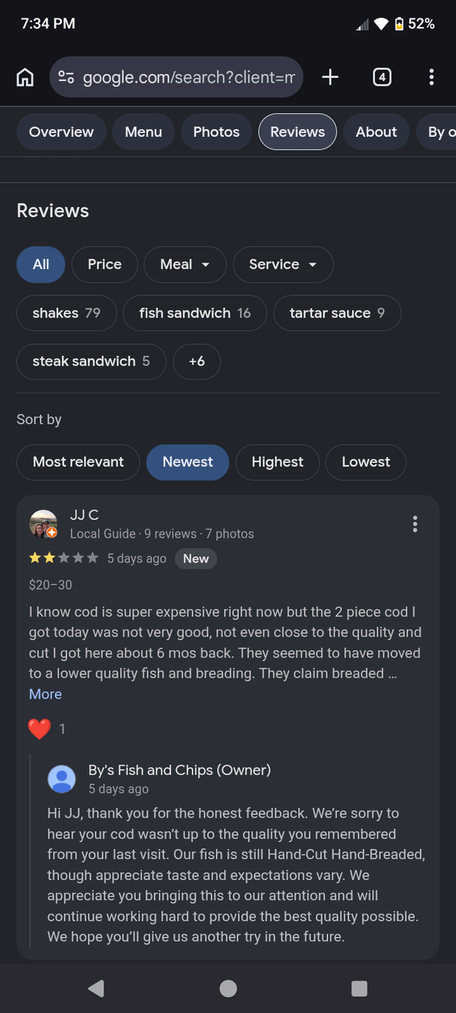 By’s fish and chips caught in a lie