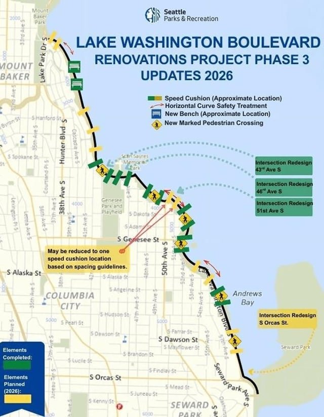 Reversing Harrell cuts, Parks is now installing the remaining Lake Washington Blvd safety compromise plan