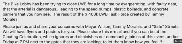 The folks who successfully kept Lake Washington Boulevard more dangerous during the Harrell Administration are calling Katie Wilson’s visit to Bicycle Weekends this Saturday a “gloating celebration”, spreading lies about access to the shoreline & suggesting people harass city staff on Friday night.
