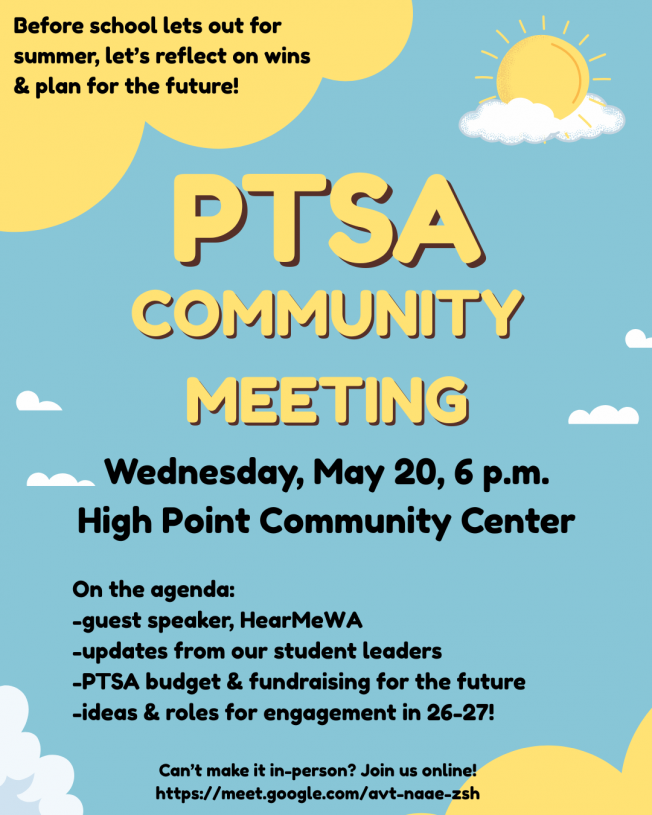 End the year by starting to get involved! Chief Sealth IHS PTSA meets this week