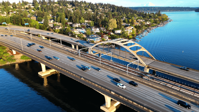 Link light rail on I-90 yesterday evening