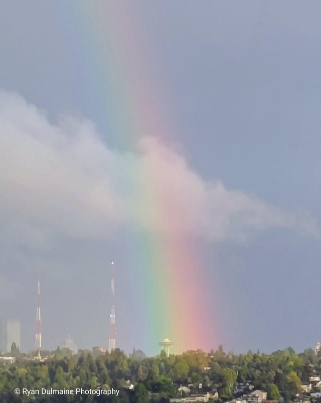 Rainbow on the space needle this evening from Ballard