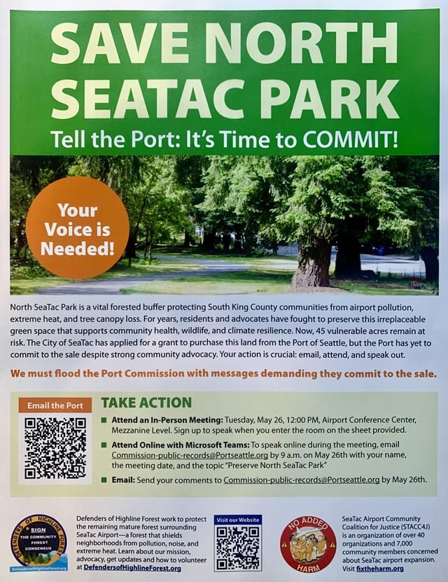 Email the Port and tell them to sell the 45 acres of N.SeaTac Park to the city SO IT REMAINS A PARK!