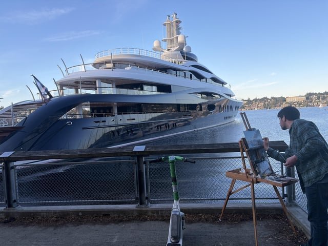 guy painting zucks boat on fire is peak modern art