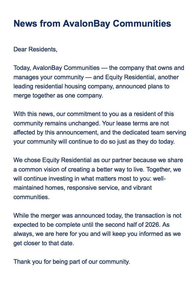 Avalon and Equity merging— less competition can’t be good for renters