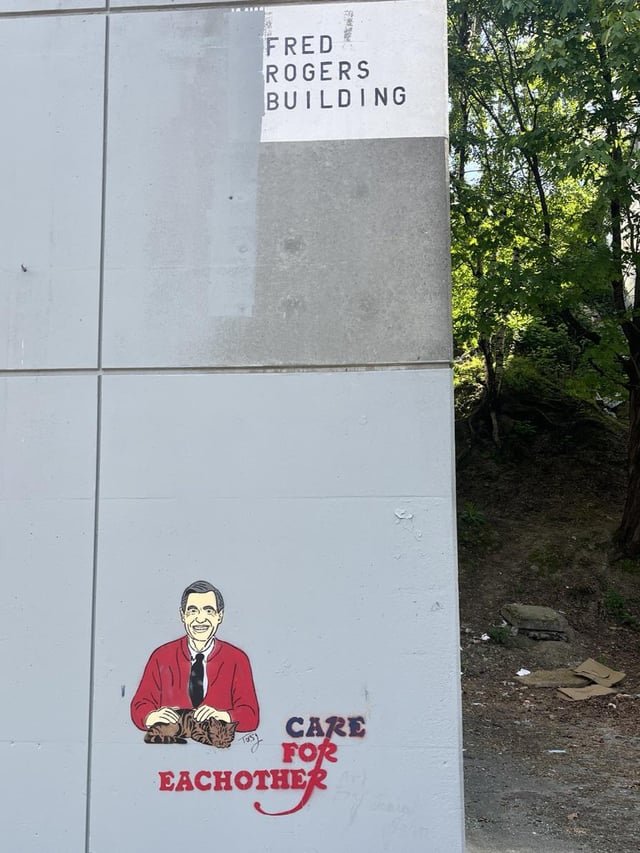 On the back of the Fred Roger’s building (next to the Seattle times)