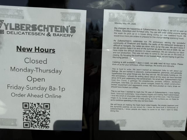 Zylberschtein’s Deli in Pinehurst cuts weekdays to stave off closure amidst 40% decline in YOY business.