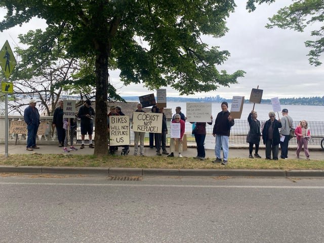 Person protesting LWB Bike Weekend: Bikes Will Not Replace Us