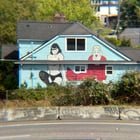 The only legal spot to take a picture of the Bettie Page and Divine mural