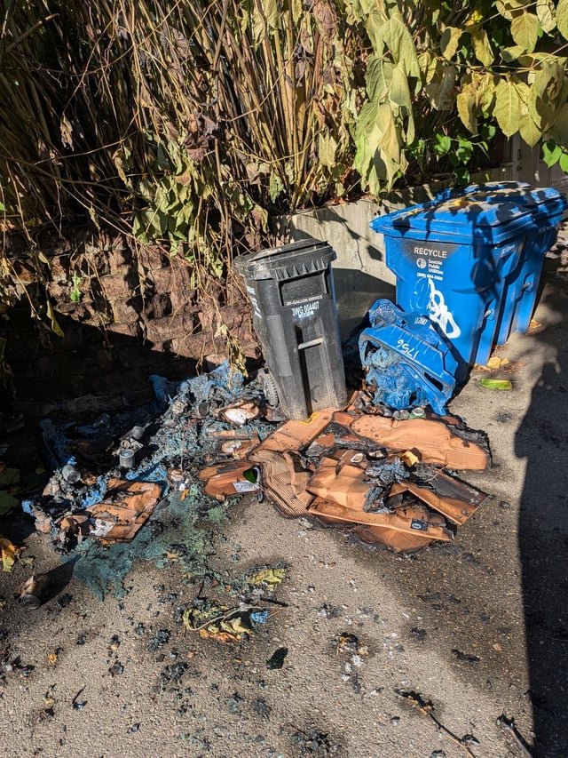 someone lit our garbage cans on fire and melted them last night. who do i call?