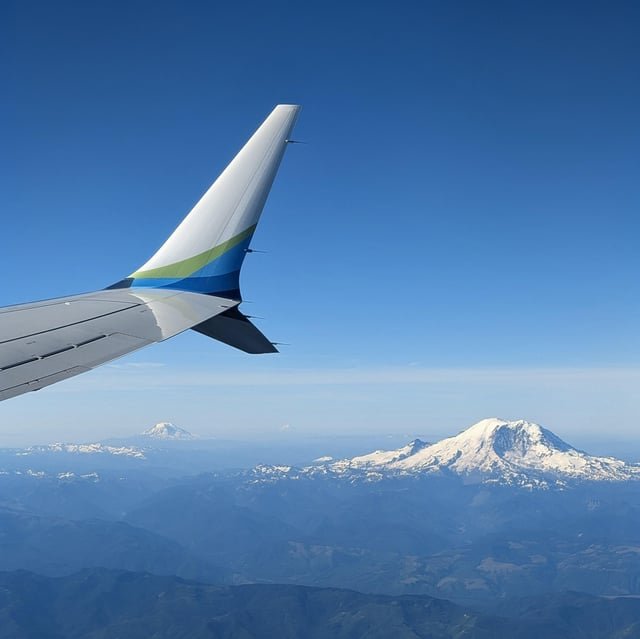 Mt. Ranier, Adams and St Helens from my flight out. Its rare to get a clear day like this.