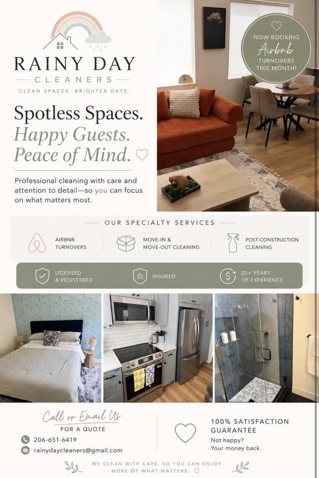 Airbnb turnovers/general housekeeping/move outs