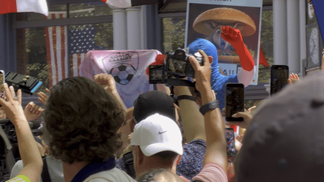 Captain America in Pioneer Square after USA v AUS game